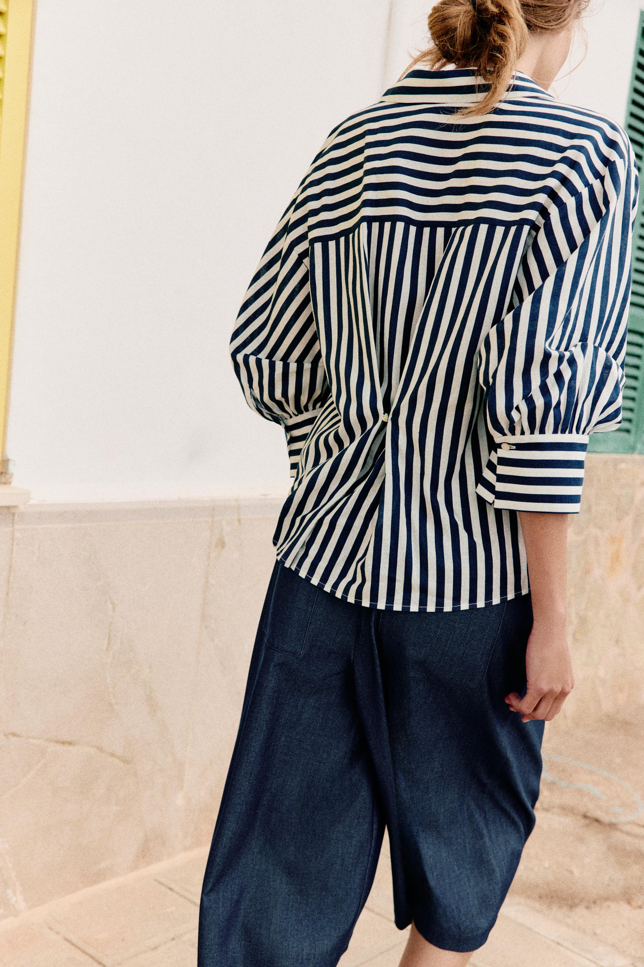 PUFF SLEEVE STRIPED LINEN SHIRT